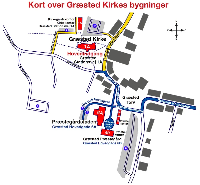 Kort over Græsteds kirkebygninger